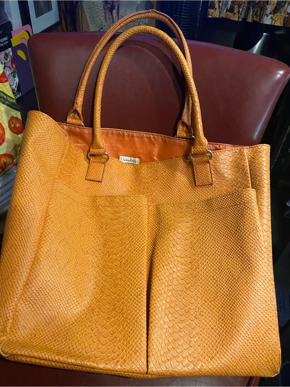 Neiman Marcus Orange Textured Tote